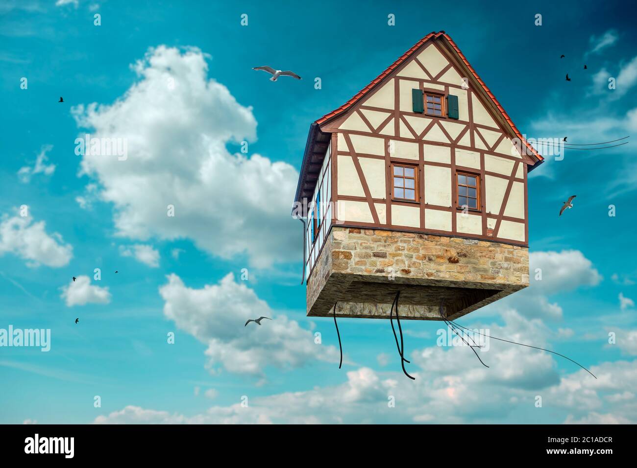 Fantasy casa volante nel cielo Foto Stock
