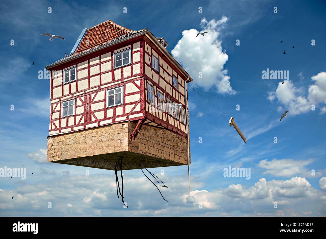 Fantasy casa volante nel cielo Foto Stock