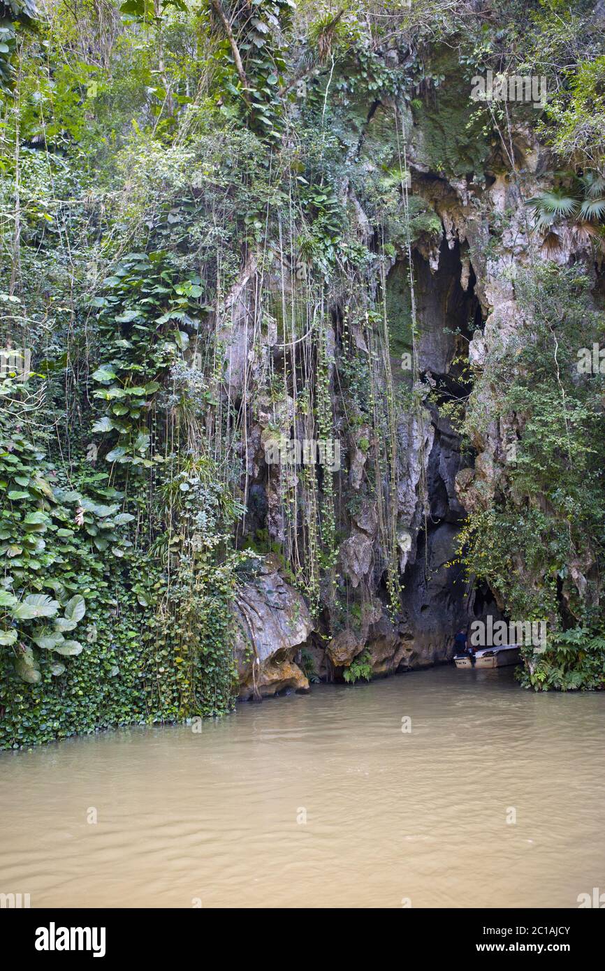 Grotta indiana a Vinales, Cuba. Grotta sotterranea con stalattiti e  stalagmiti, e fiume Foto stock - Alamy