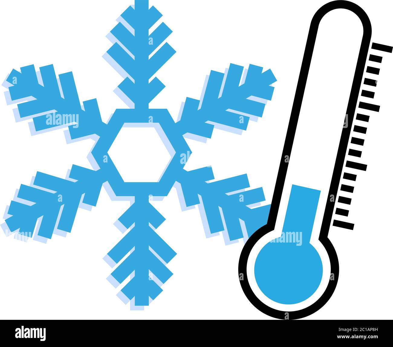 icona o simbolo delle temperature di congelamento invernali, termometro e immagine vettoriale del fiocco di neve Illustrazione Vettoriale