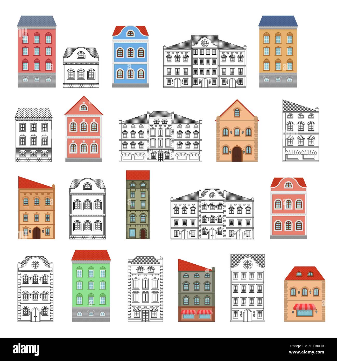 Case. Set di vecchi edifici europei Illustrazione Vettoriale