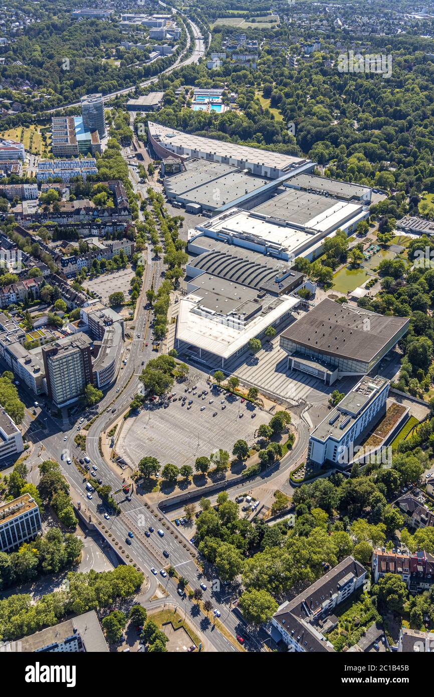 Fotografia aerea, Messe Essen, Grugahalle, ATLANTIC Congress Hotel Essen, Essen, Ruhr Area, Nord Reno-Westfalia, Germania, DE, Europa, gastronomia, Foto Stock