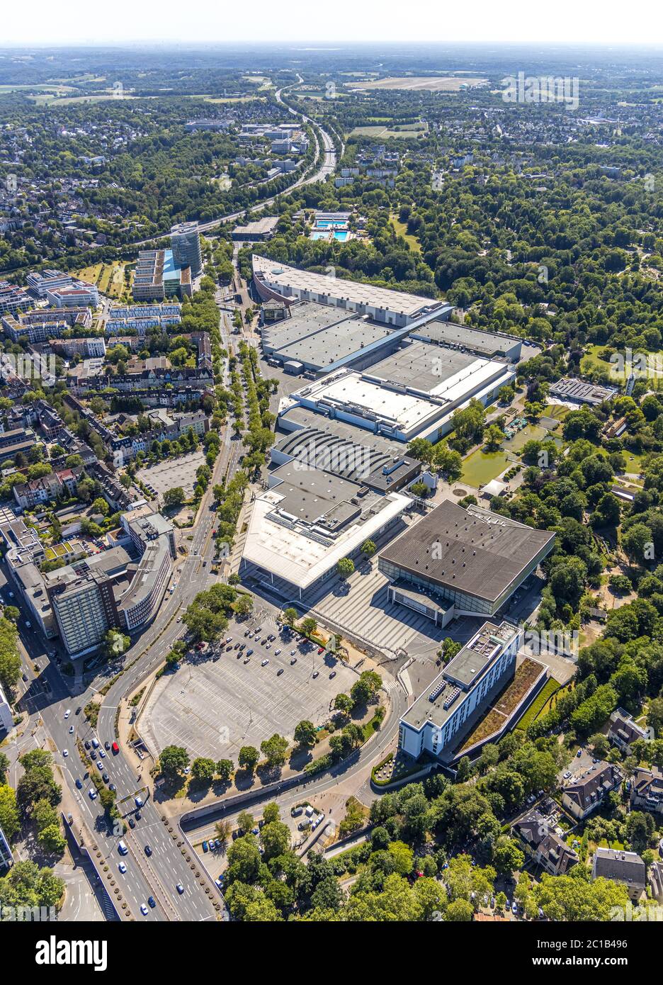 Fotografia aerea, Messe Essen, Grugahalle, ATLANTIC Congress Hotel Essen, Essen, Ruhr Area, Nord Reno-Westfalia, Germania, DE, Europa, gastronomia, Foto Stock