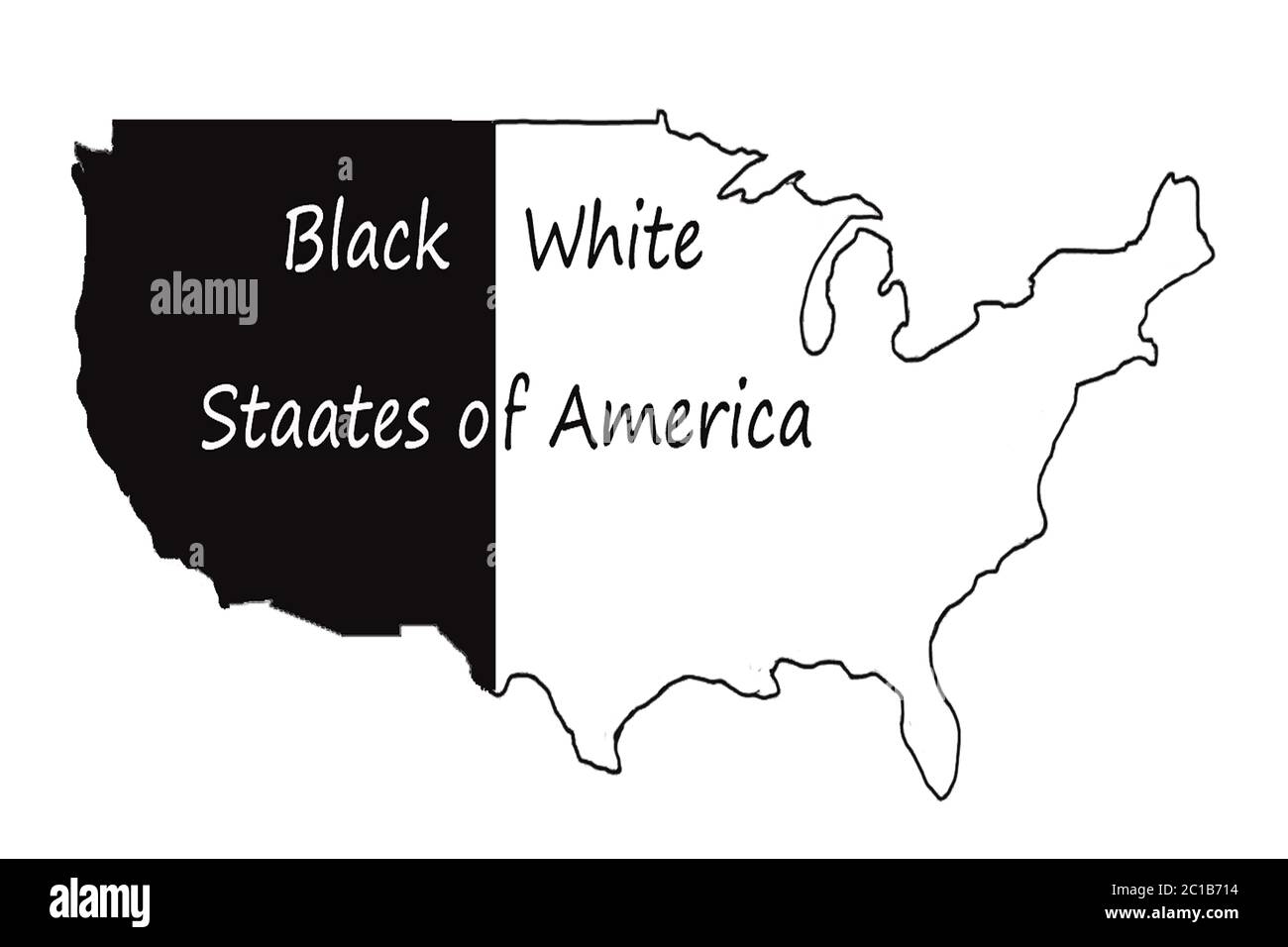 Basta con noi il razzismo. Le vite nere contano. Banner di protesta sul diritto umano dei neri negli Stati Uniti. Mappa america bianco nero Foto Stock