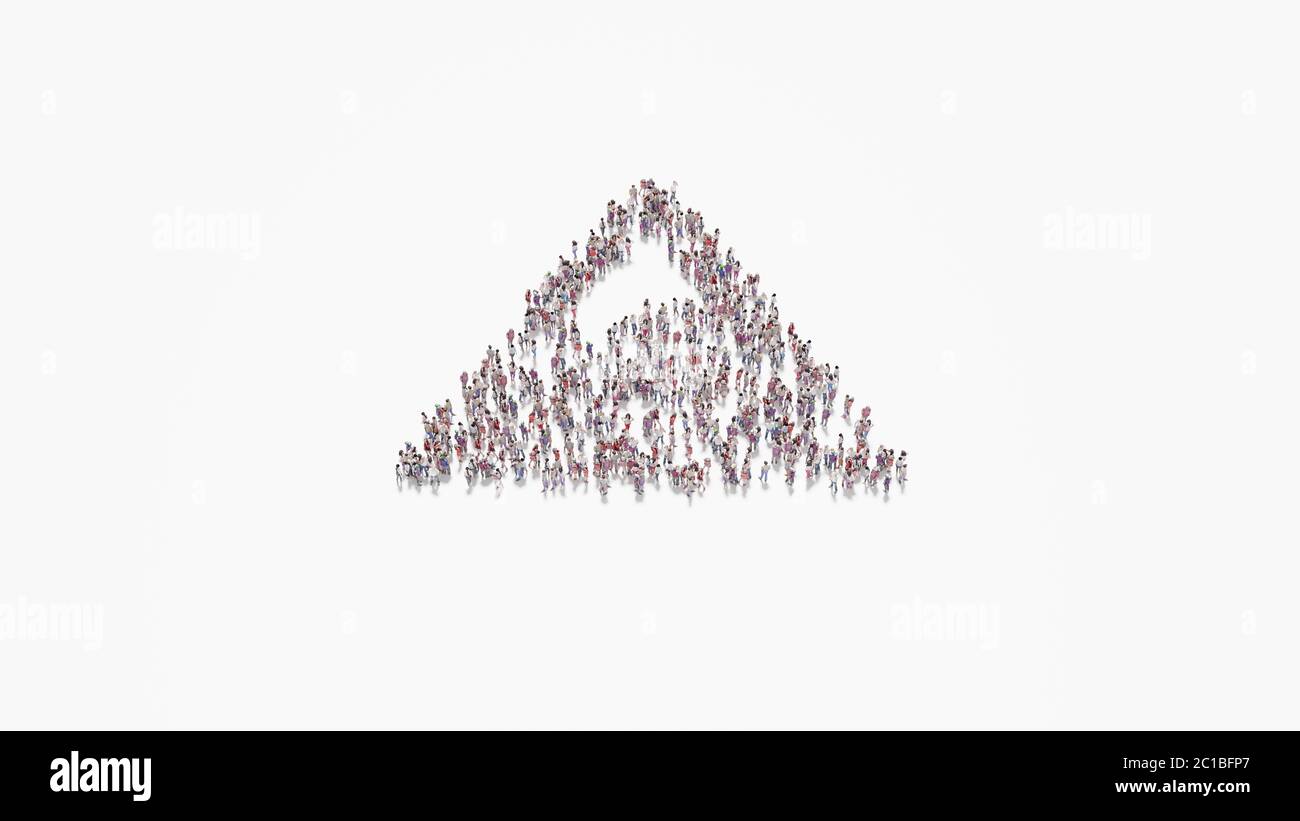 rendering 3d di folla di persone diverse a forma di simbolo di montagna triangolare con picco di neve su sfondo bianco isolato Foto Stock rendering 3d di folla di persone diverse a forma di simbolo di montagna triangolare con picco di neve su sfondo bianco isolato Foto Stock