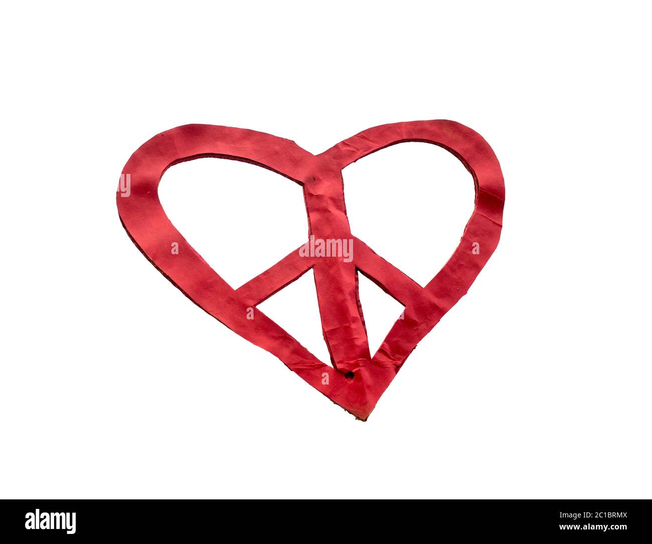 Placard cuore rosso fatto in casa con simbolo della pace Foto Stock