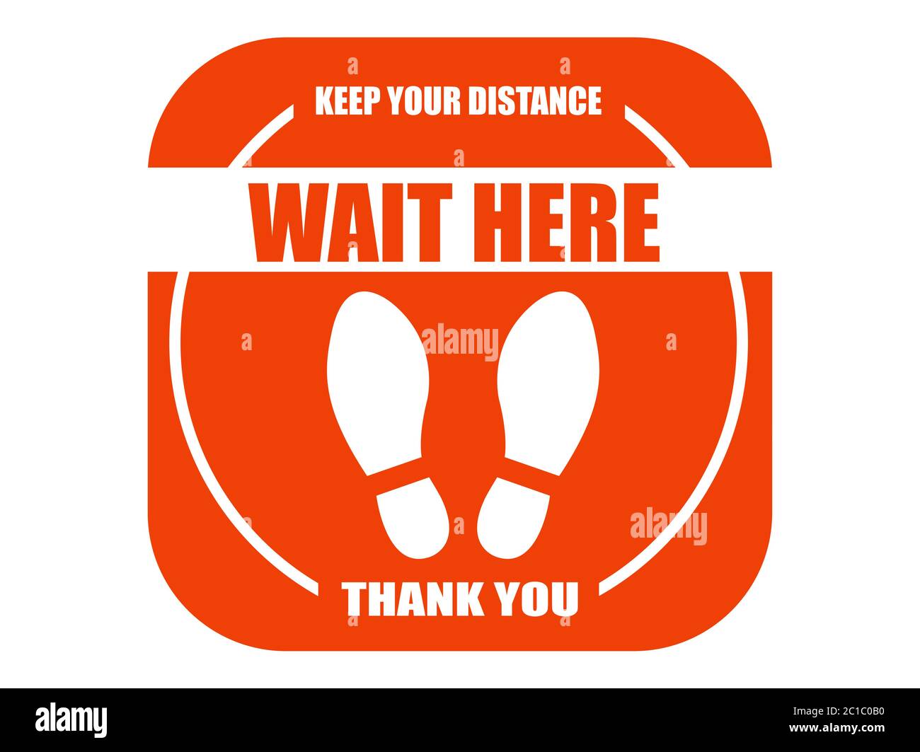 Vettore di un cartello con l'etichetta del pavimento con avviso e promemoria di allontanamento sociale per i clienti durante la pandemia di Coronavirus Illustrazione Vettoriale