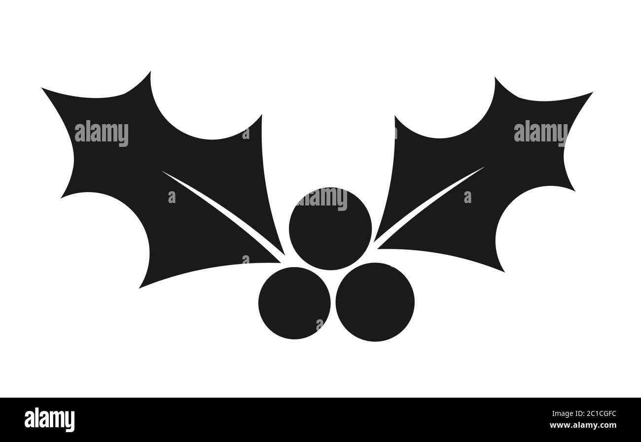 Natale foglie agrifoglio e bacche icona nera. Illustrazione vettoriale. Illustrazione Vettoriale