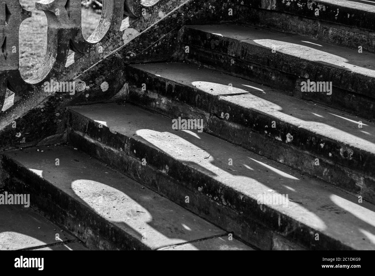 Easton Walled Gardens, Lincolnshire 24 febbraio 2018 Ombre su gradini di pietra Foto Stock