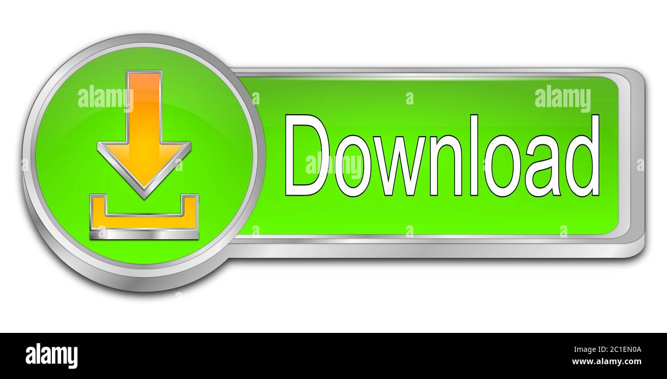 Pulsante di download arancione verde - illustrazione 3D Foto Stock