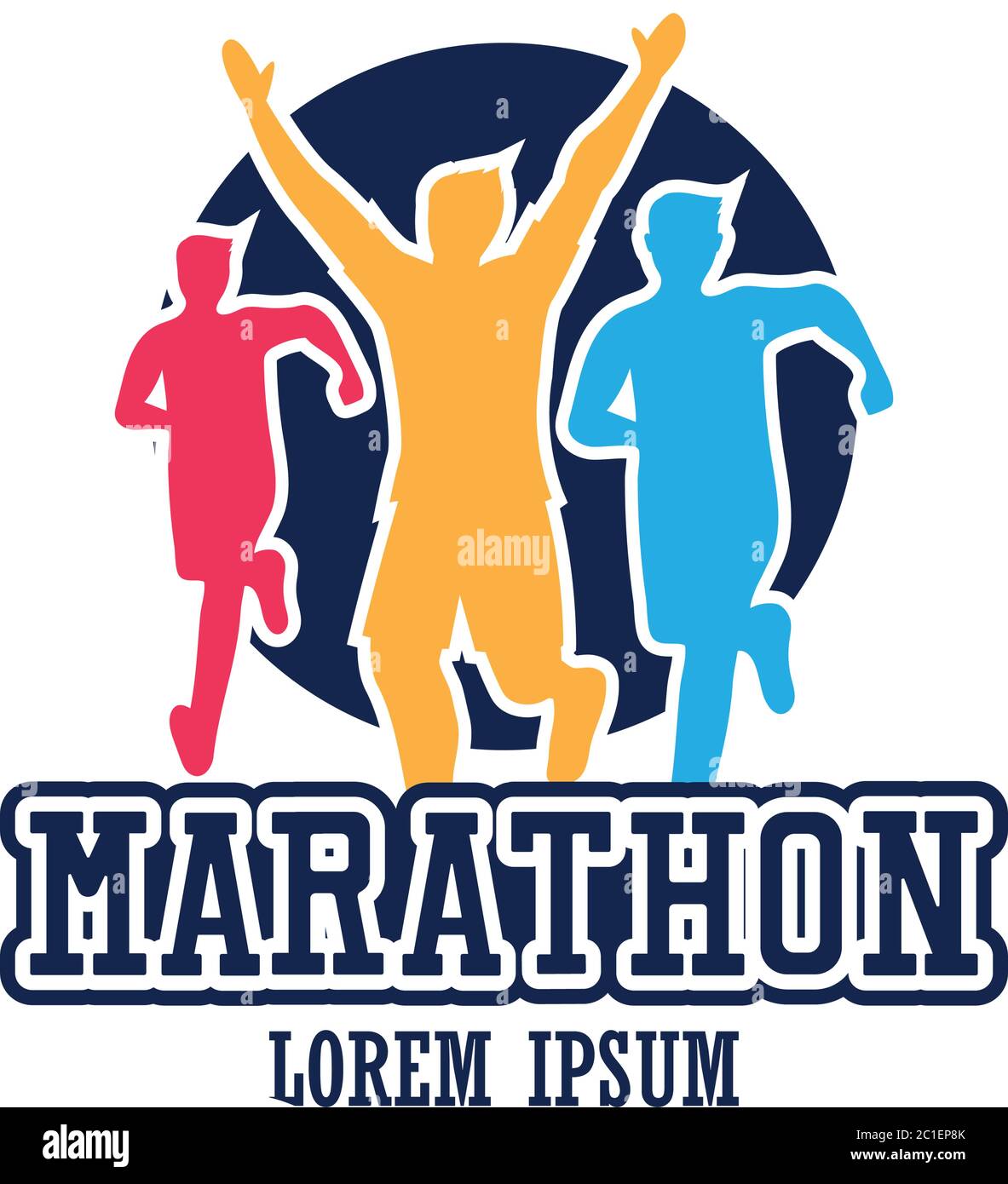 maratona corsa persone, sport e logo di attività. illustrazione vettoriale Illustrazione Vettoriale