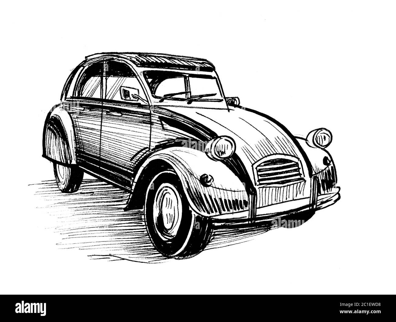 Automobile retrò. Disegno in bianco e nero con inchiostro Foto Stock