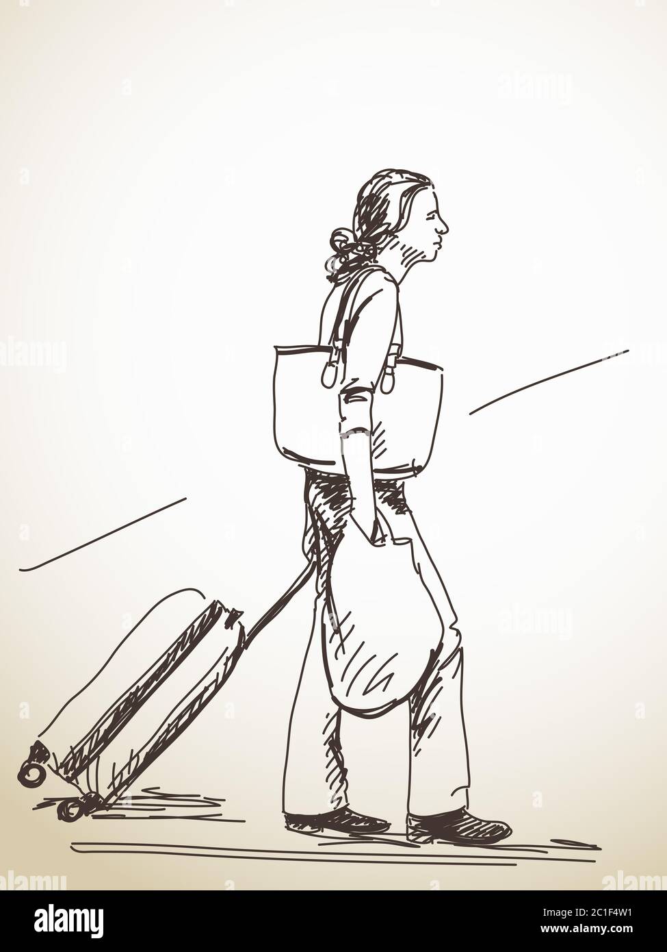 Disegno di donna con valigia, illustrazione vettoriale disegnata a mano  Immagine e Vettoriale - Alamy