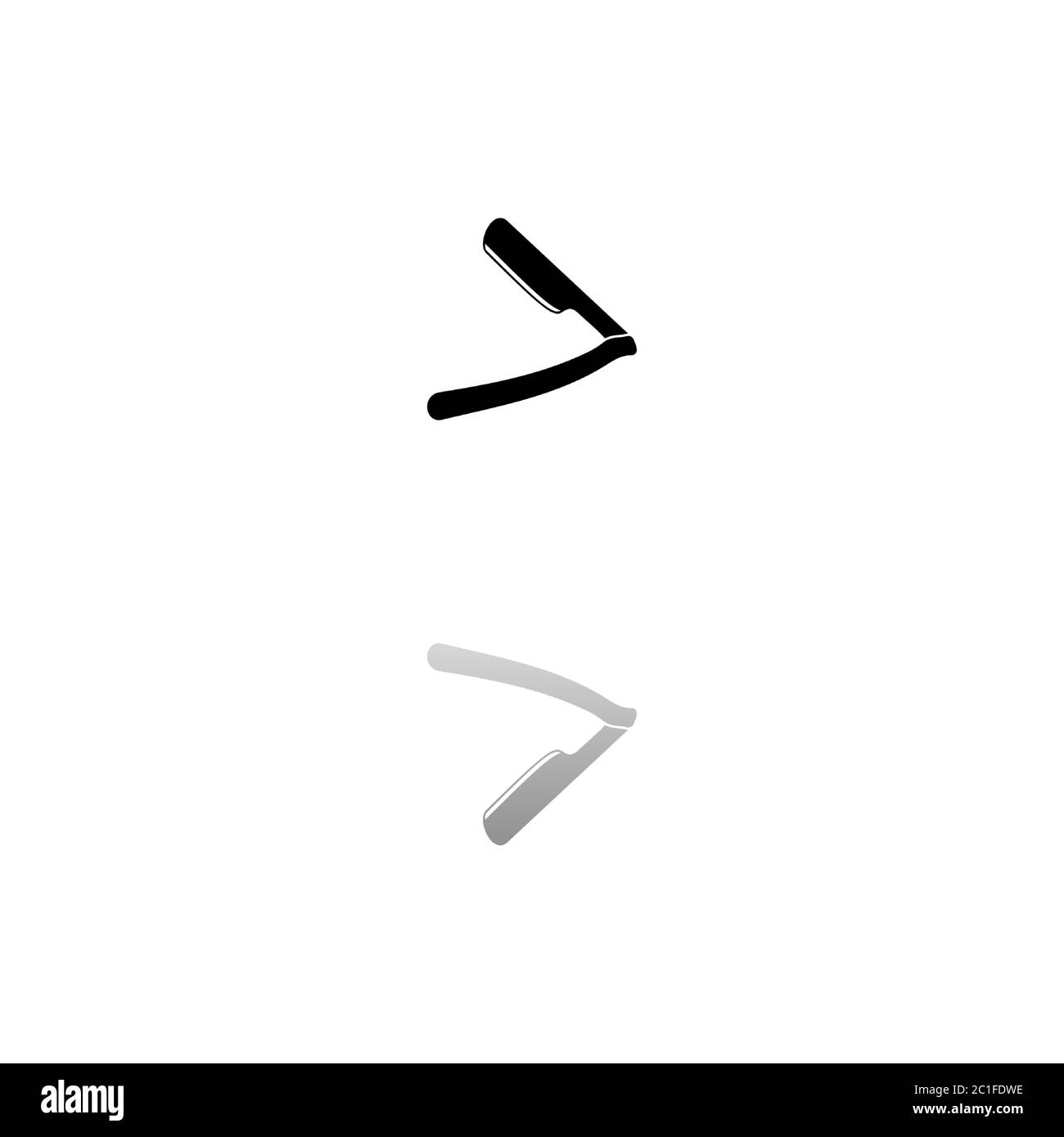 Rasoio. Simbolo nero su sfondo bianco. Illustrazione semplice. Icona vettore piatto. Specchia ombra di riflessione. Può essere utilizzato in logo, Web, dispositivi mobili e UI UX p Illustrazione Vettoriale