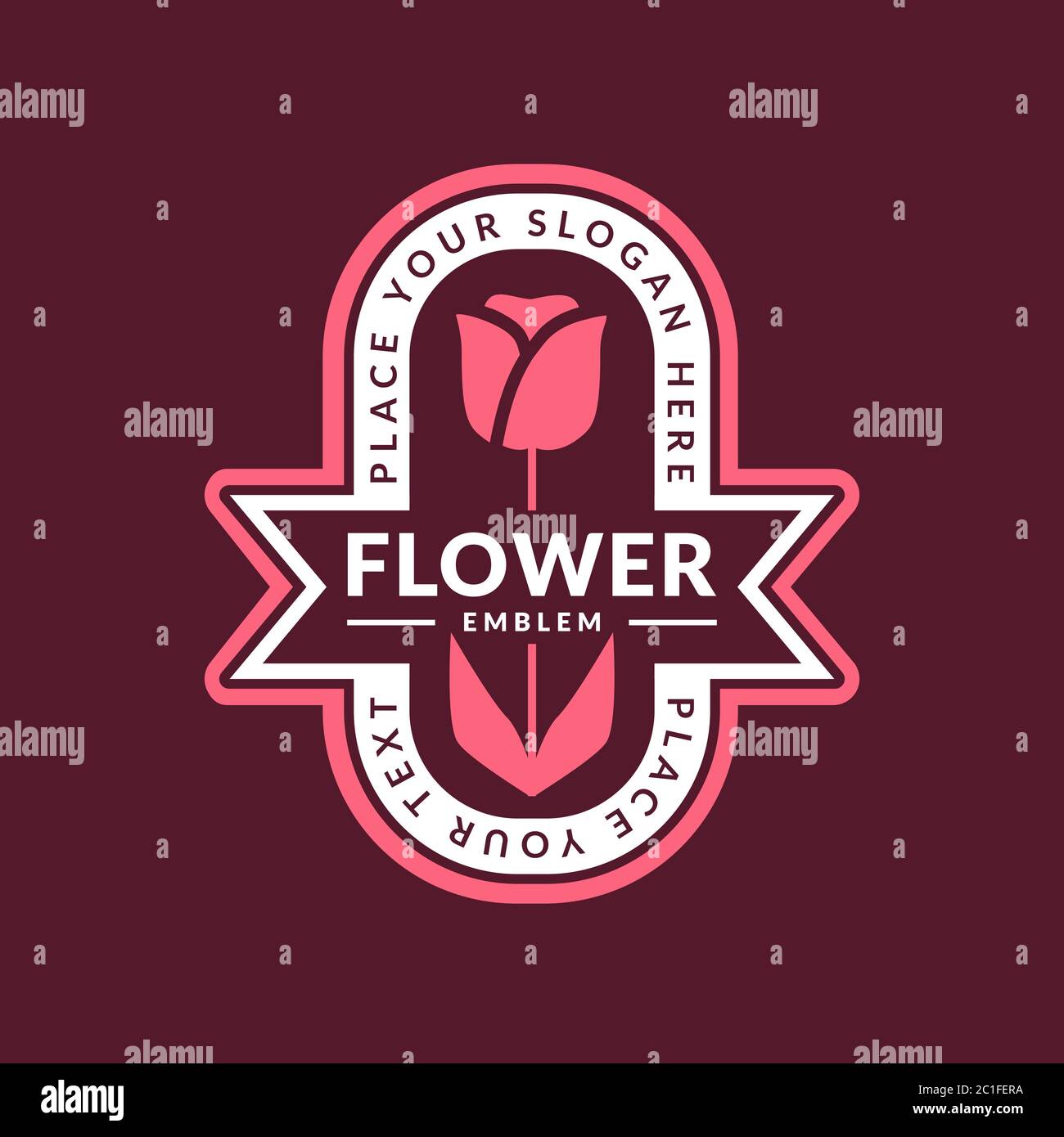 Emblema di fiori. Modello vettoriale per logo floreale con tulipano. Illustrazione Vettoriale