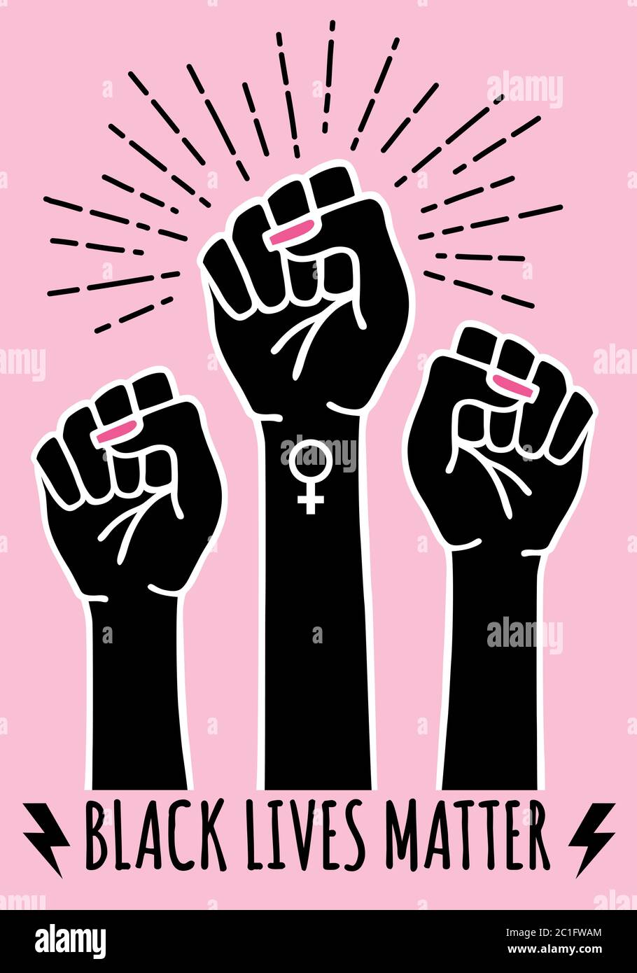 La vita nera è materia, pugno, le mani femminili protestano contro il razzismo, illustrazione vettoriale Illustrazione Vettoriale