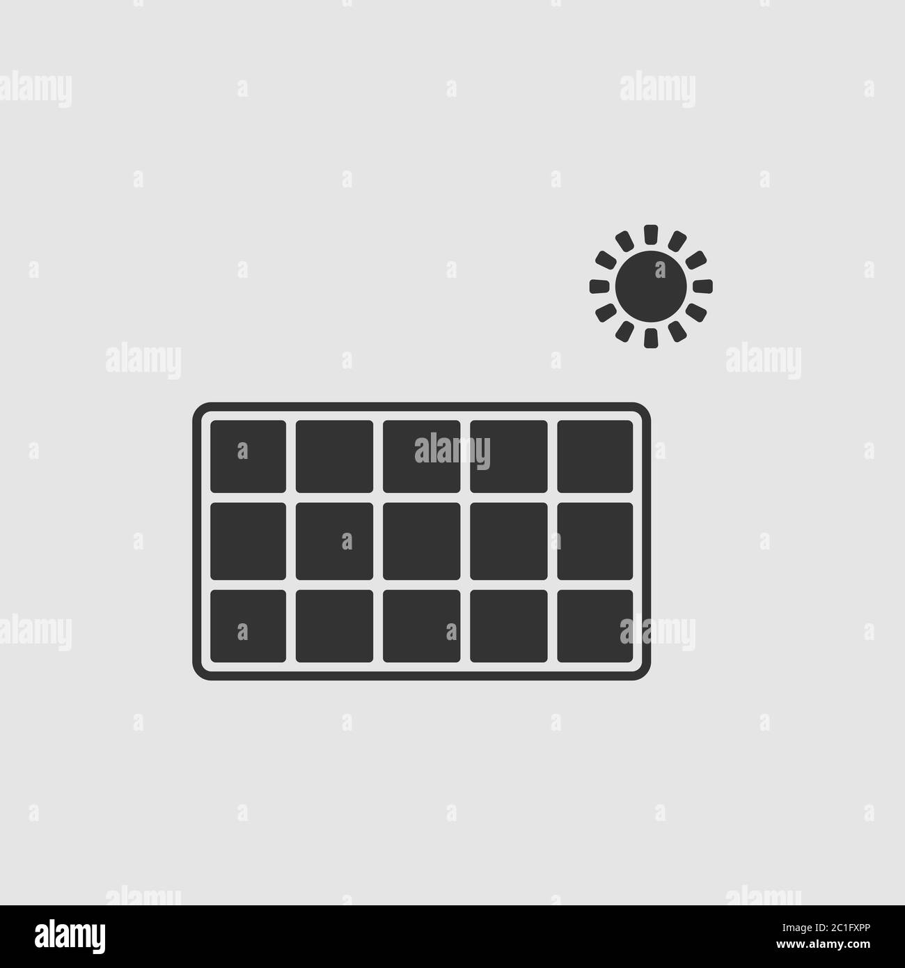 Icona del pannello energia solare piatta. Pittogramma nero su sfondo grigio. Simbolo dell'illustrazione vettoriale Illustrazione Vettoriale
