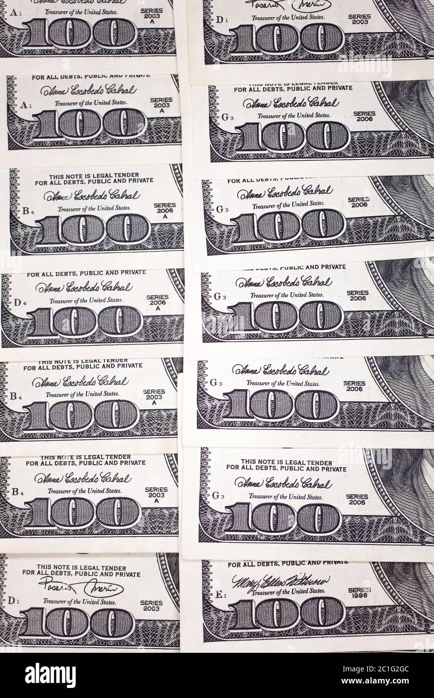 100 dollari banconote dettagli Foto Stock