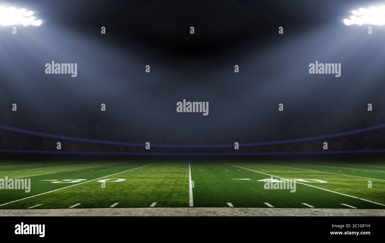Vista sul campo ad angolo basso dello stadio di calcio americano Foto Stock