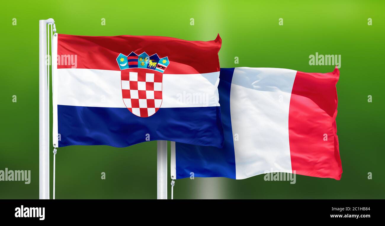 Croazia - Francia, FINALE della Coppa del mondo FIFA, Russia 2018, Bandiere nazionali Foto Stock