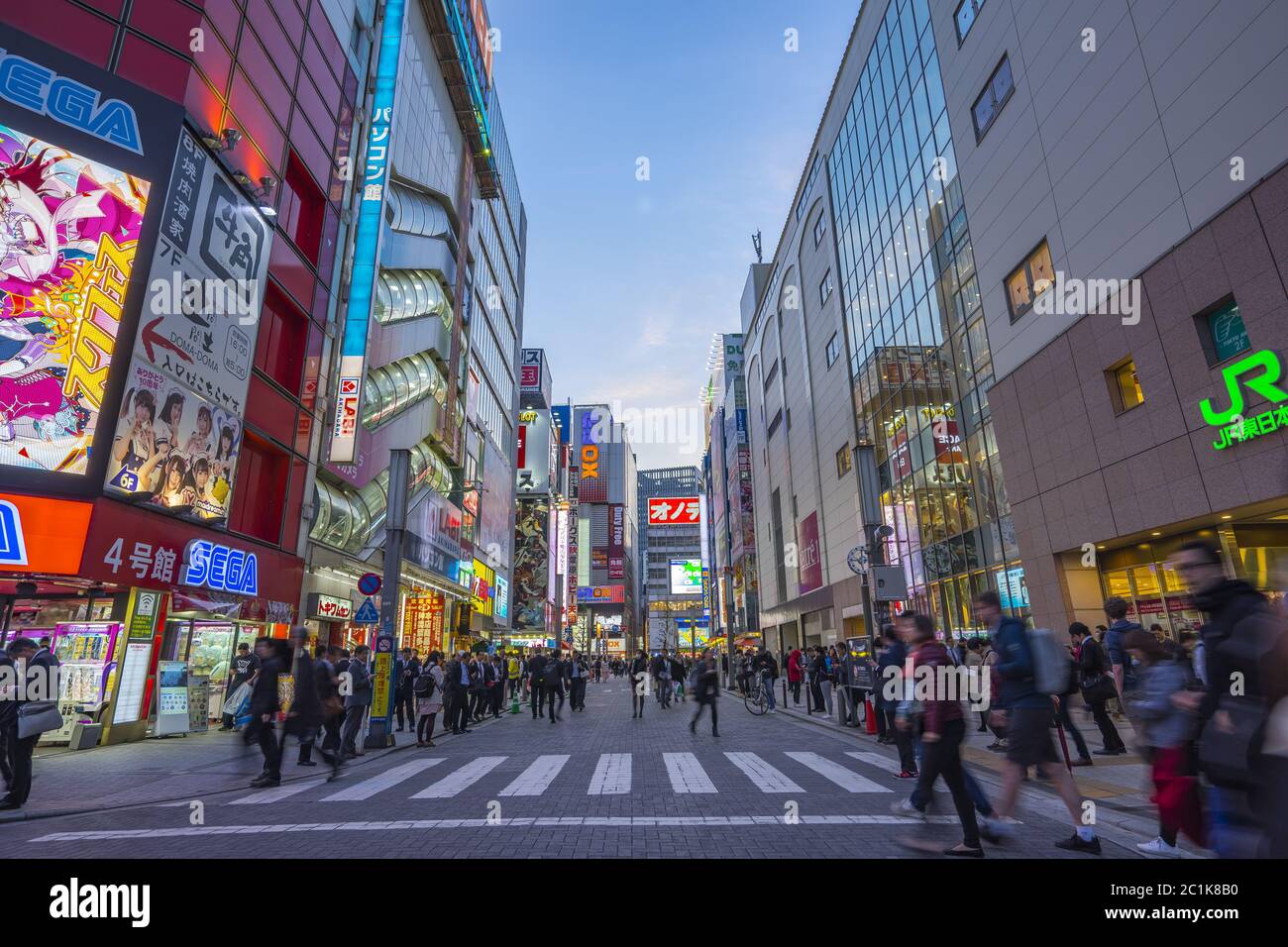 Notte nel quartiere commerciale di Akihabara, punto di riferimento a Tokyo, Giappone Foto Stock