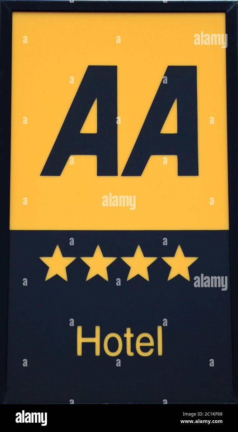 Hotel 4 Stelle, AA, Associazione Automobile, rating, quattro Stelle, Hotel, segno, Inghilterra, Regno Unito Foto Stock