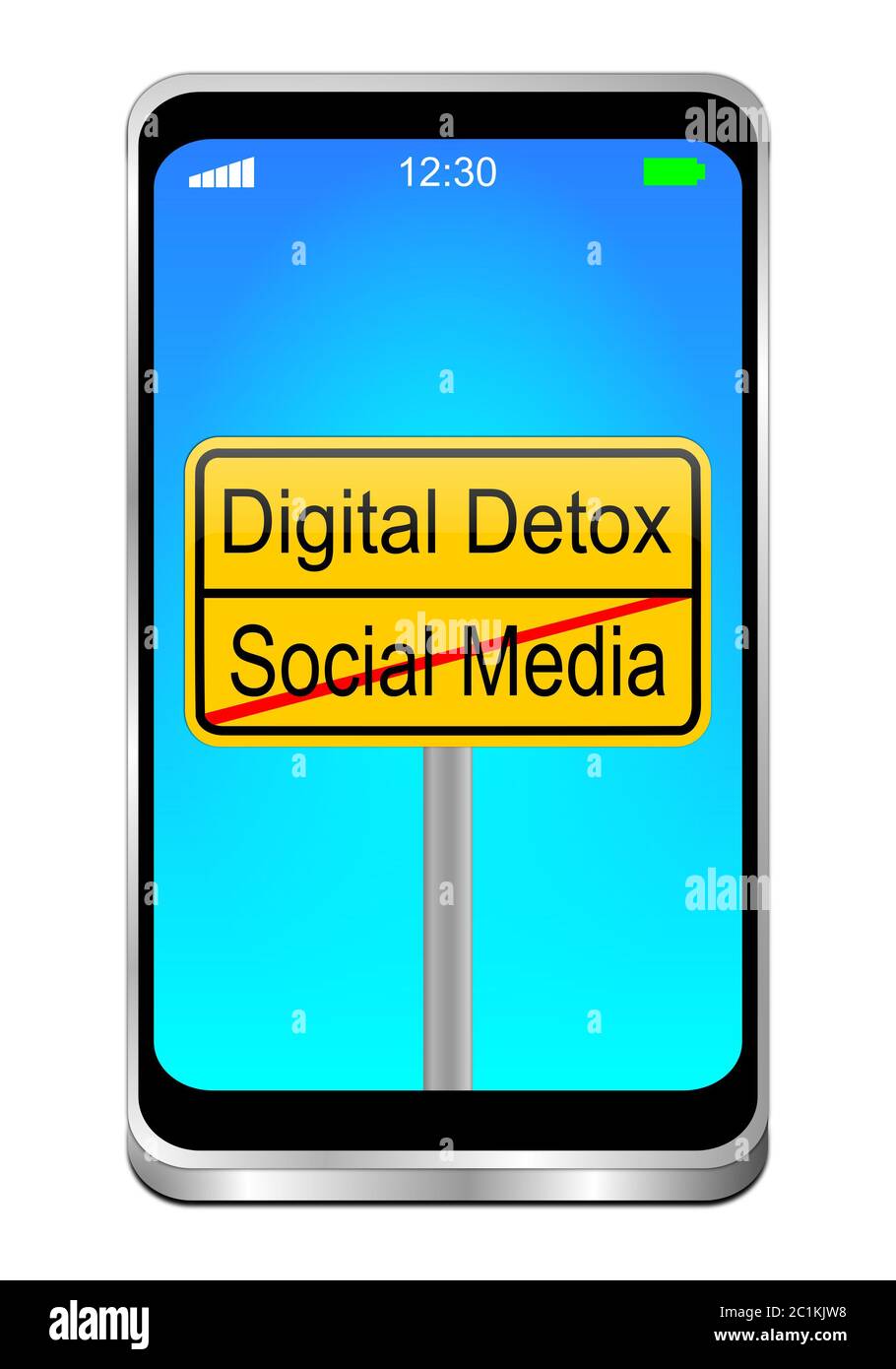Smartphone con Digital Detox su desktop blu - Social Media Sign - illustrazione 3D Foto Stock