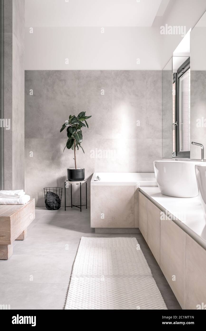 Bagno elegante in stile moderno con pareti diverse Foto Stock