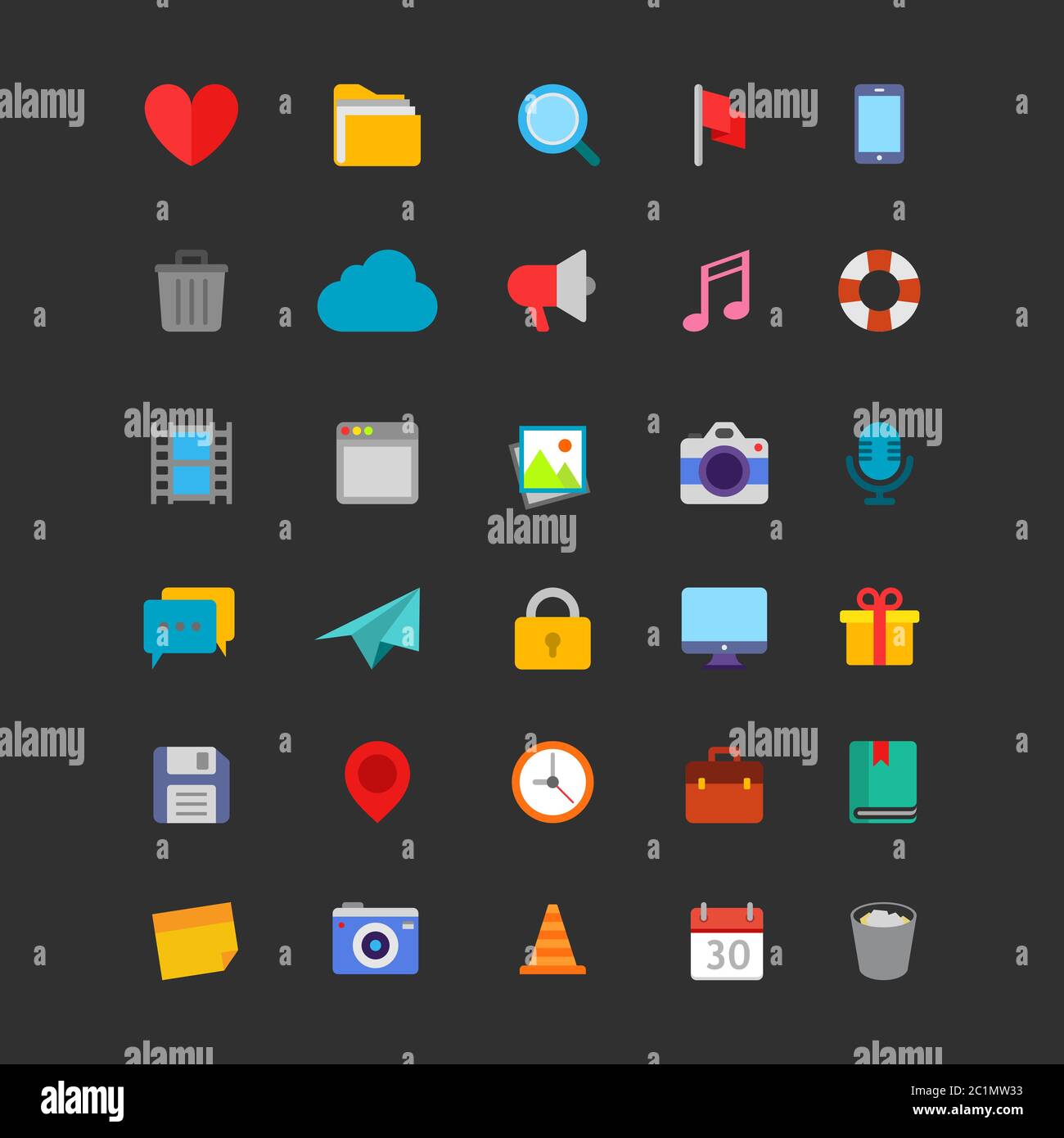 Illustrazione vettoriale delle icone colorate del computer. Adatto per icone di base di applicazioni, software, computer e tecnologia. Illustrazione Vettoriale