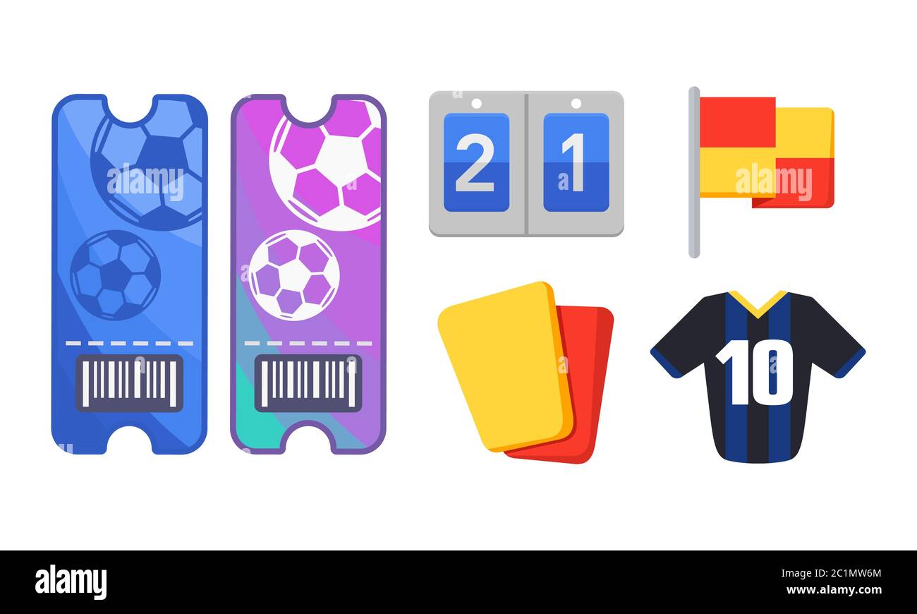 Semplice collezione minimalista di icone di calcio piatto. Elemento sportivo da calcio di colore fresco. Set di risorse grafiche per giochi di calcio Illustrazione Vettoriale
