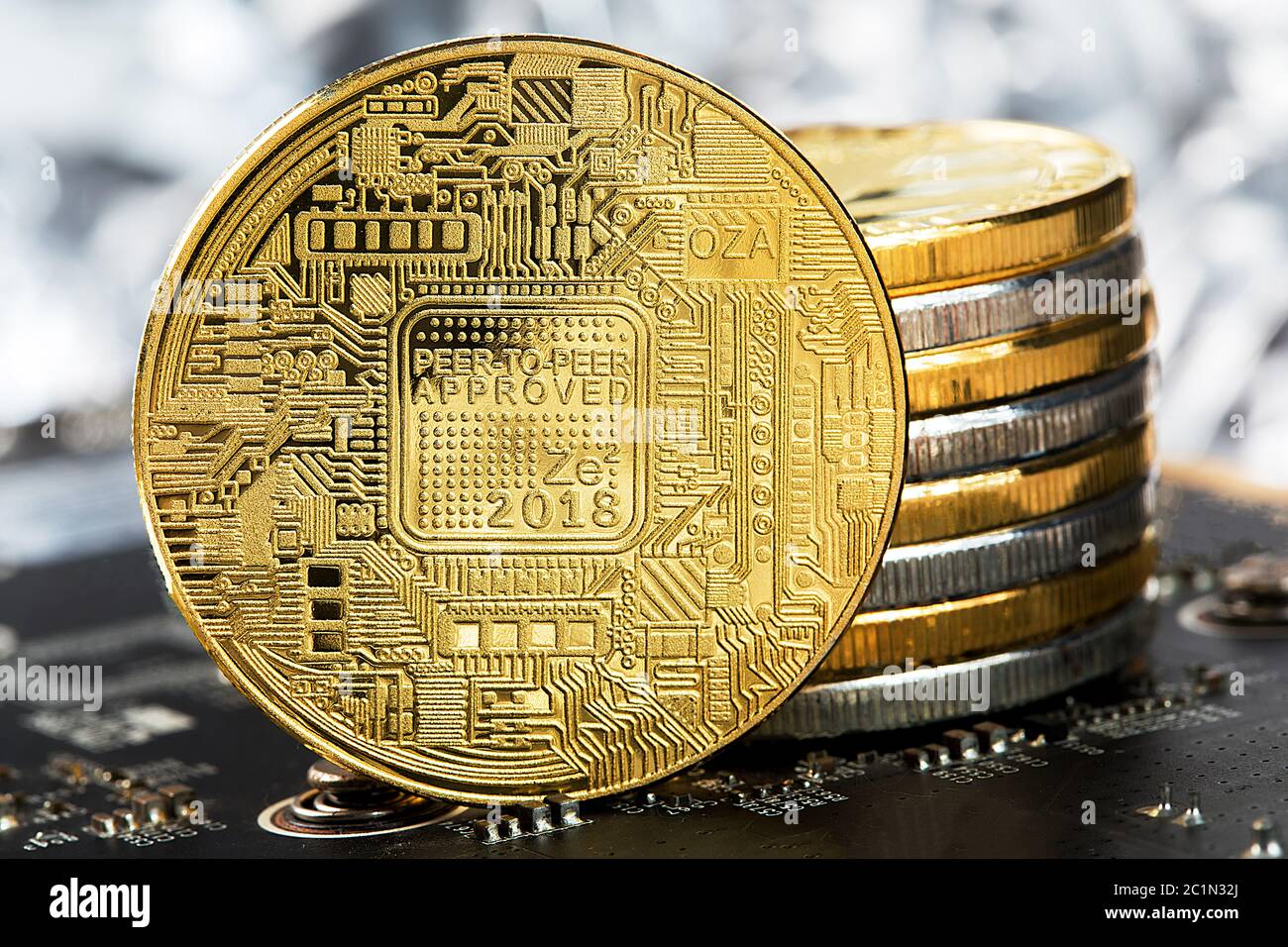 Bitcoin Cryptocurrency Bit digitale medaglia BTC valuta la tecnologia Internet Business concetto. Foto Stock