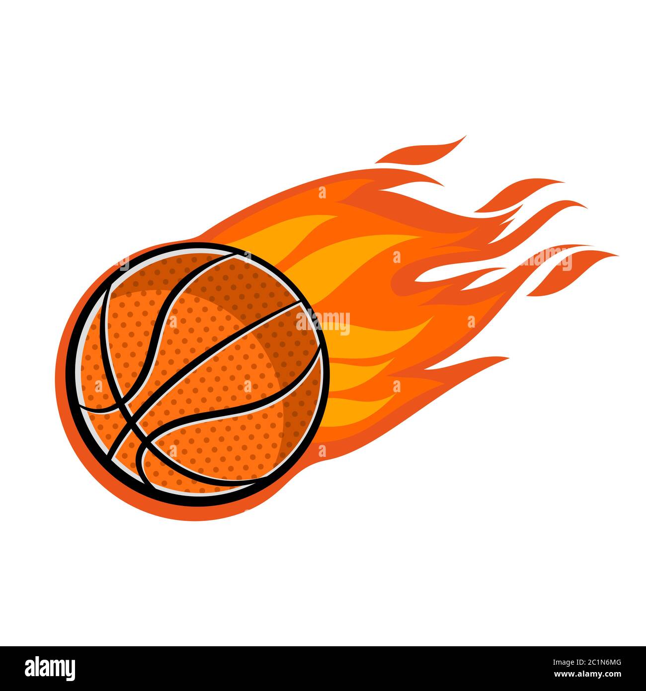 illustrazione di una palla da basket in rapida evoluzione. Icona di una palla da basket con fiamme e l'impressione di velocità. Illustrazione Vettoriale