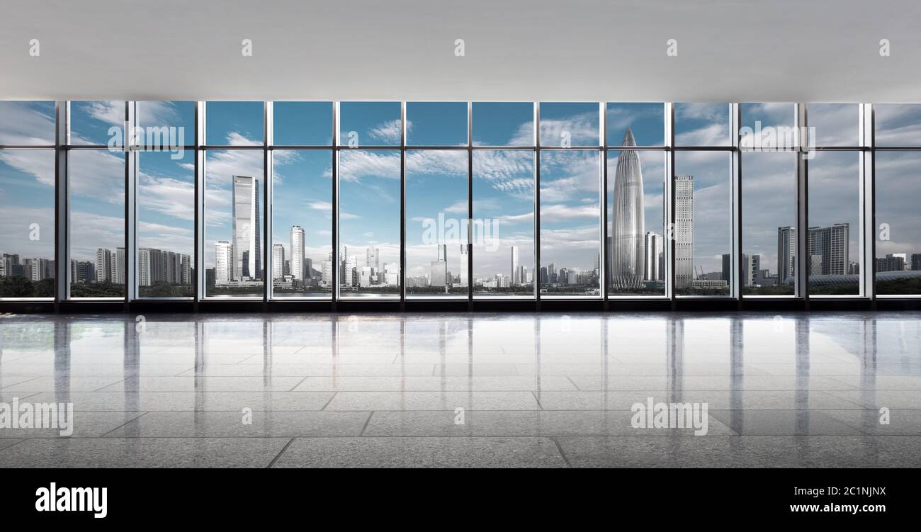 paesaggio urbano fuori dalla finestra Foto Stock
