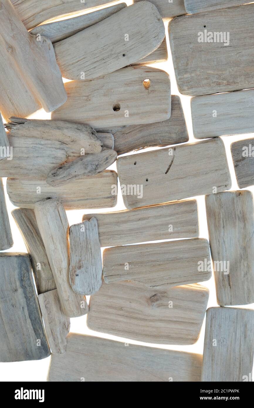 Driftwood background. Sea snags superficie. Driftwood grigio. Pezzi di legno di driftwood Texture. Foto Stock
