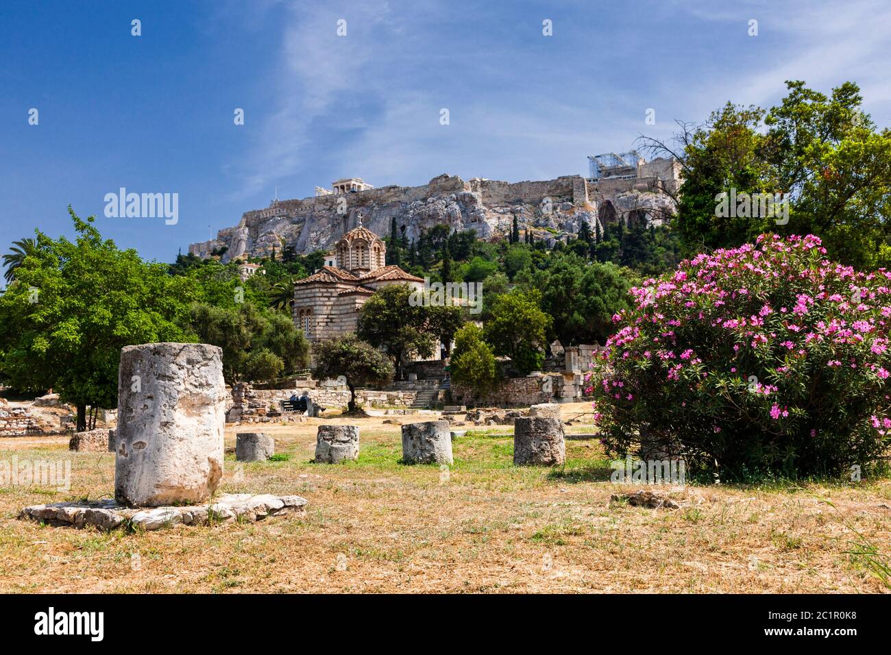 Antiche rovine di Agora e l'Acropoli di Atene, Atene, Grecia, Europa Foto Stock