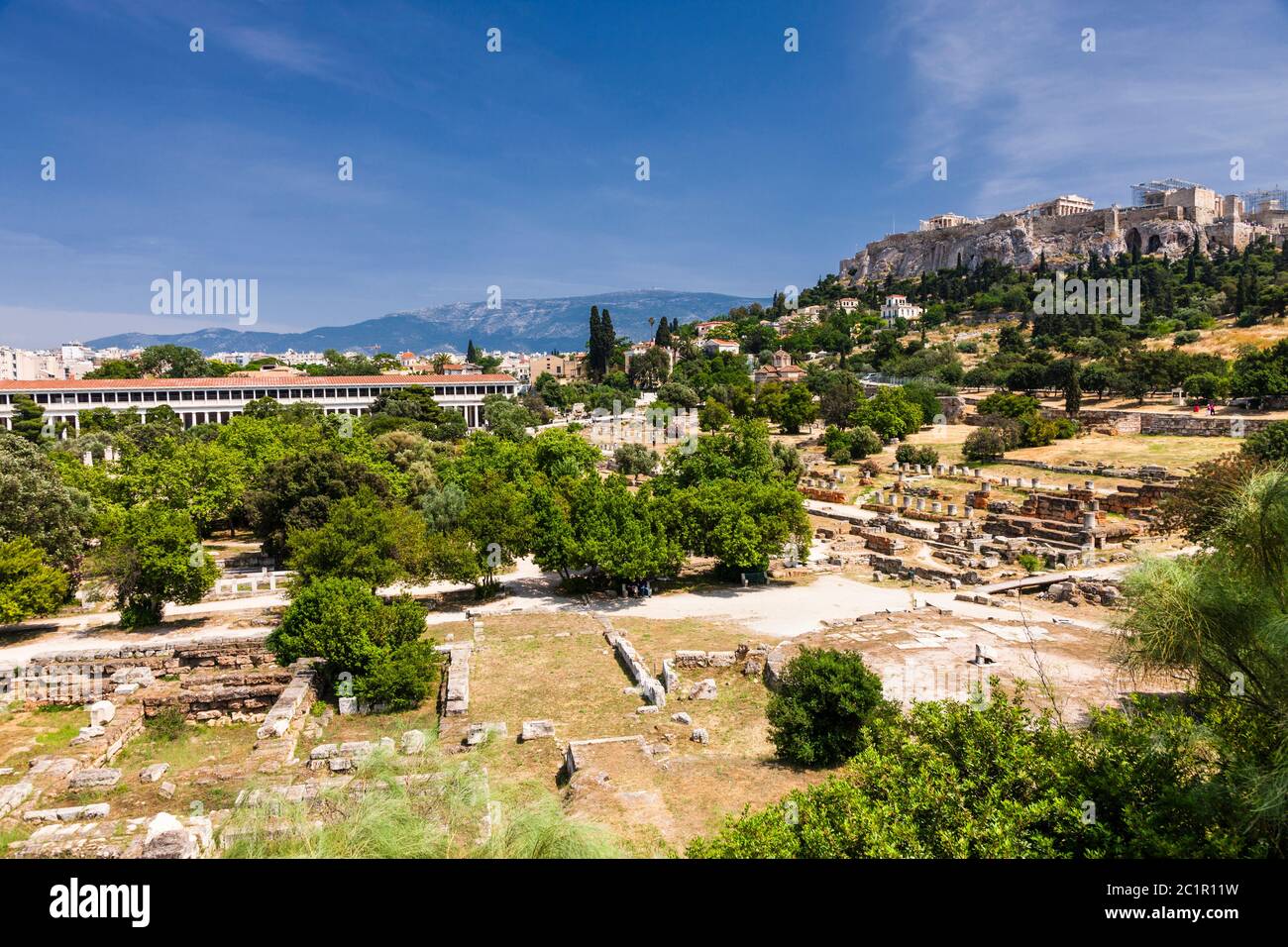 Antiche rovine di Agora e l'Acropoli di Atene, Atene, Grecia, Europa Foto Stock