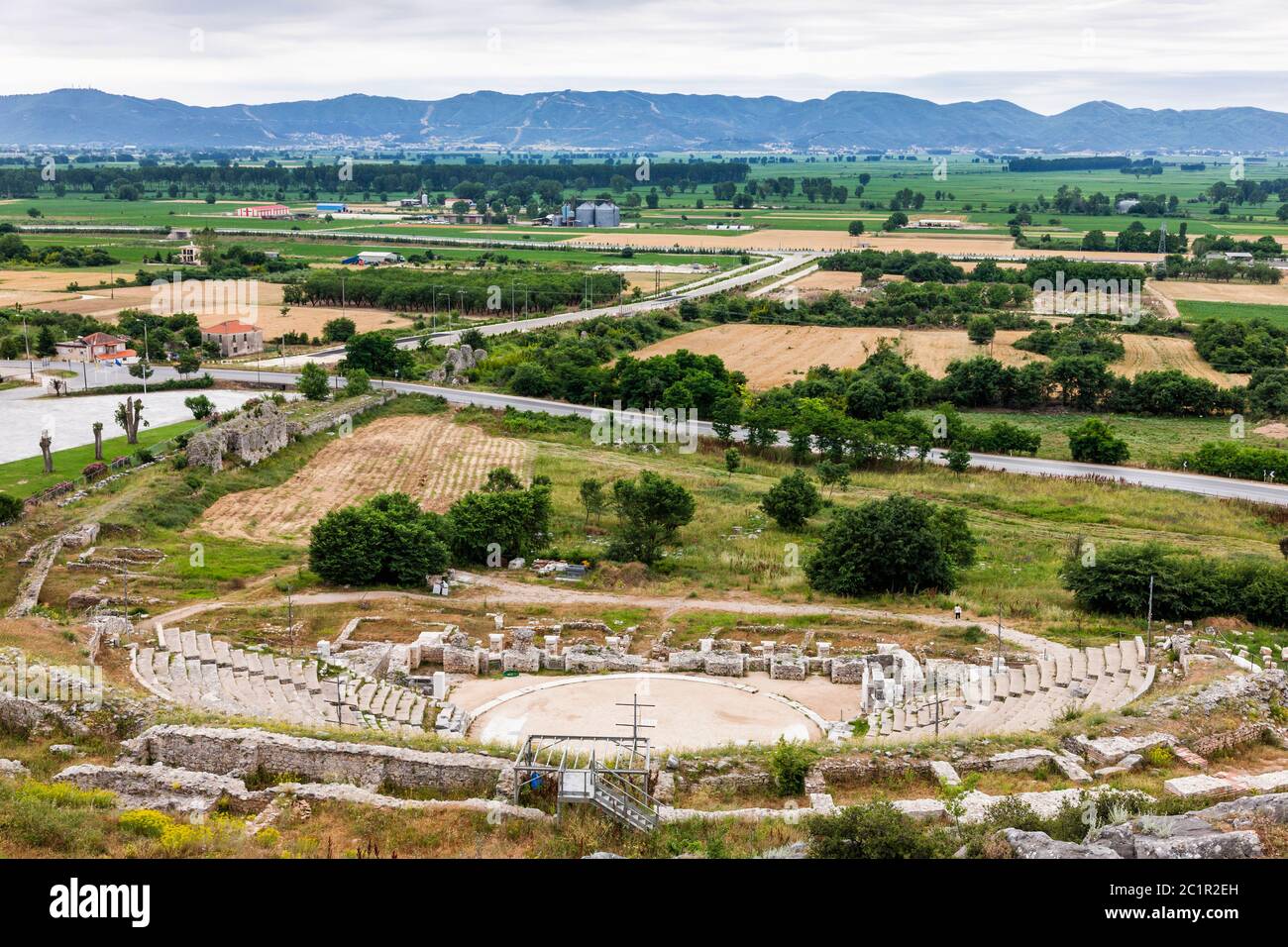 Teatro, Sito Archeologico di Philippi, Re Filippo II Filippoi, sobborgo di Kavala, Macedonia Orientale e Tracia, Grecia, Europa Foto Stock