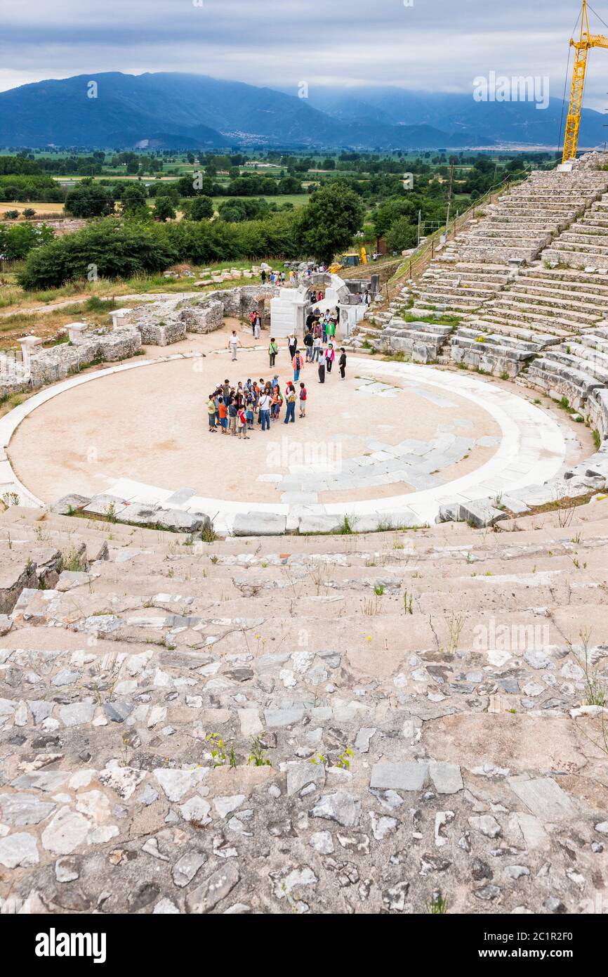 Teatro, Sito Archeologico di Philippi, Re Filippo II Filippoi, sobborgo di Kavala, Macedonia Orientale e Tracia, Grecia, Europa Foto Stock