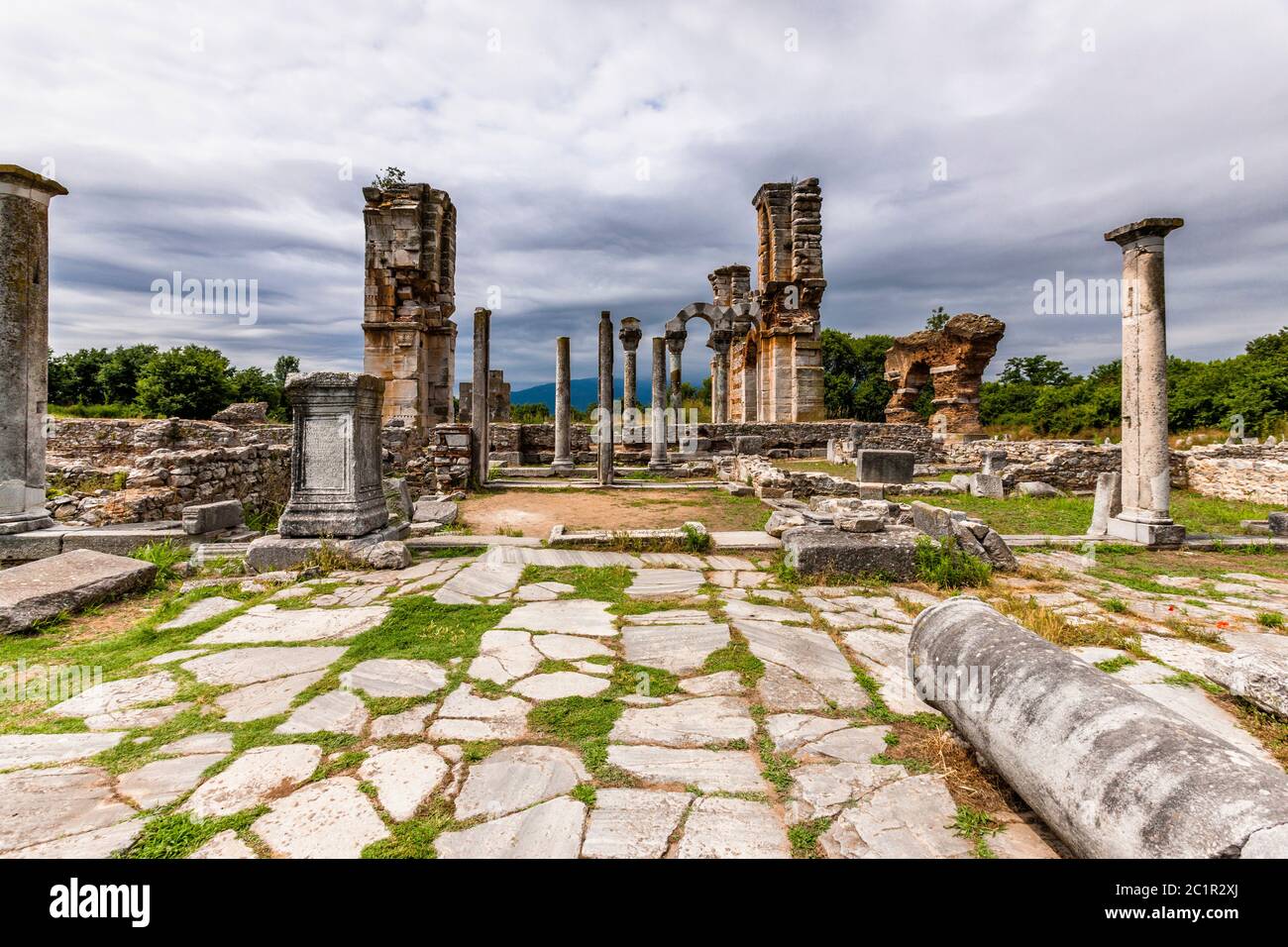 Basilica, sito archeologico di Philippi, re Filippo II Filippoi, sobborgo di Kavala, Macedonia Orientale e Tracia, Grecia, Europa Foto Stock