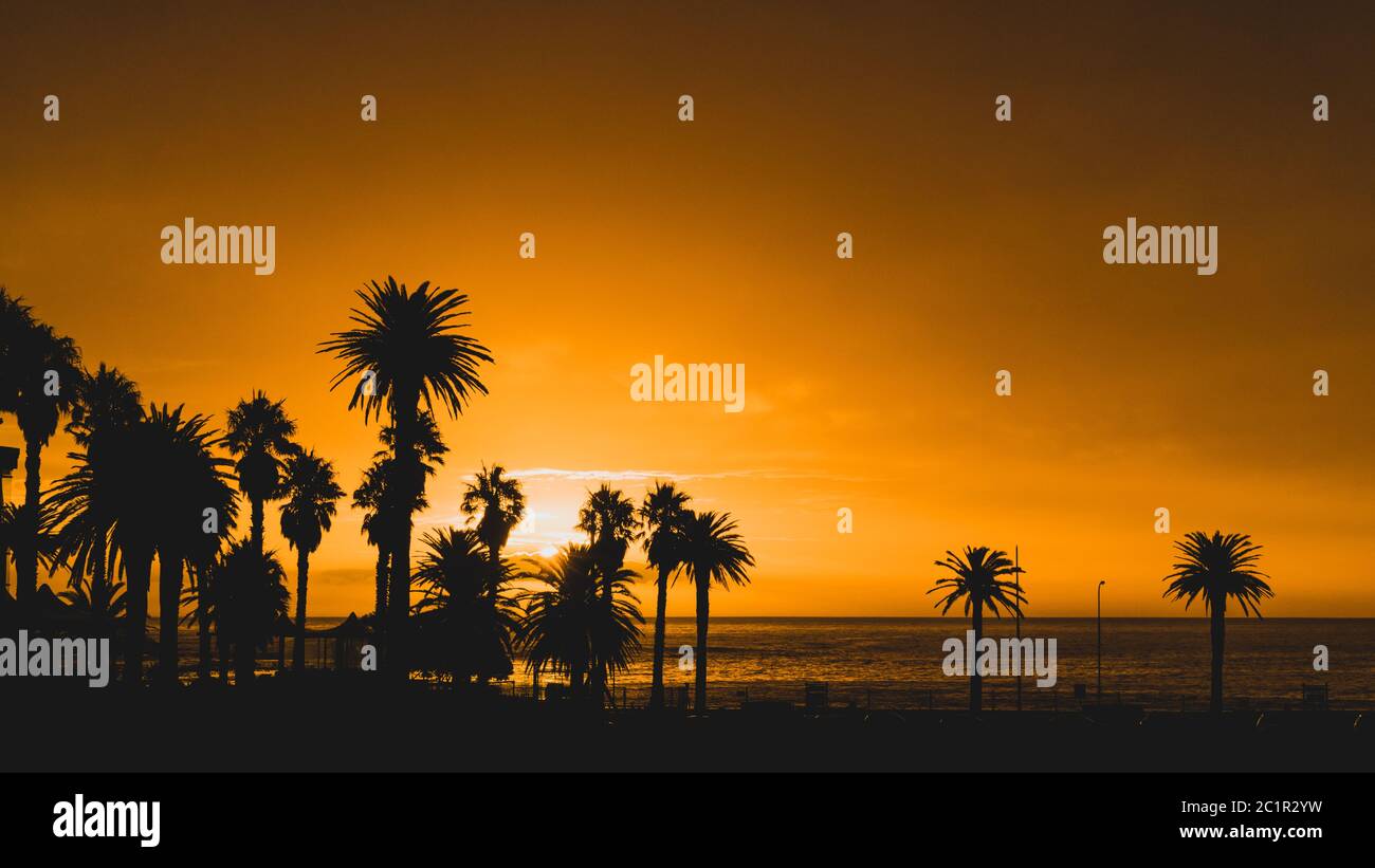 Tramonto, Camps Bay, Città del Capo, Sud Africa Foto Stock
