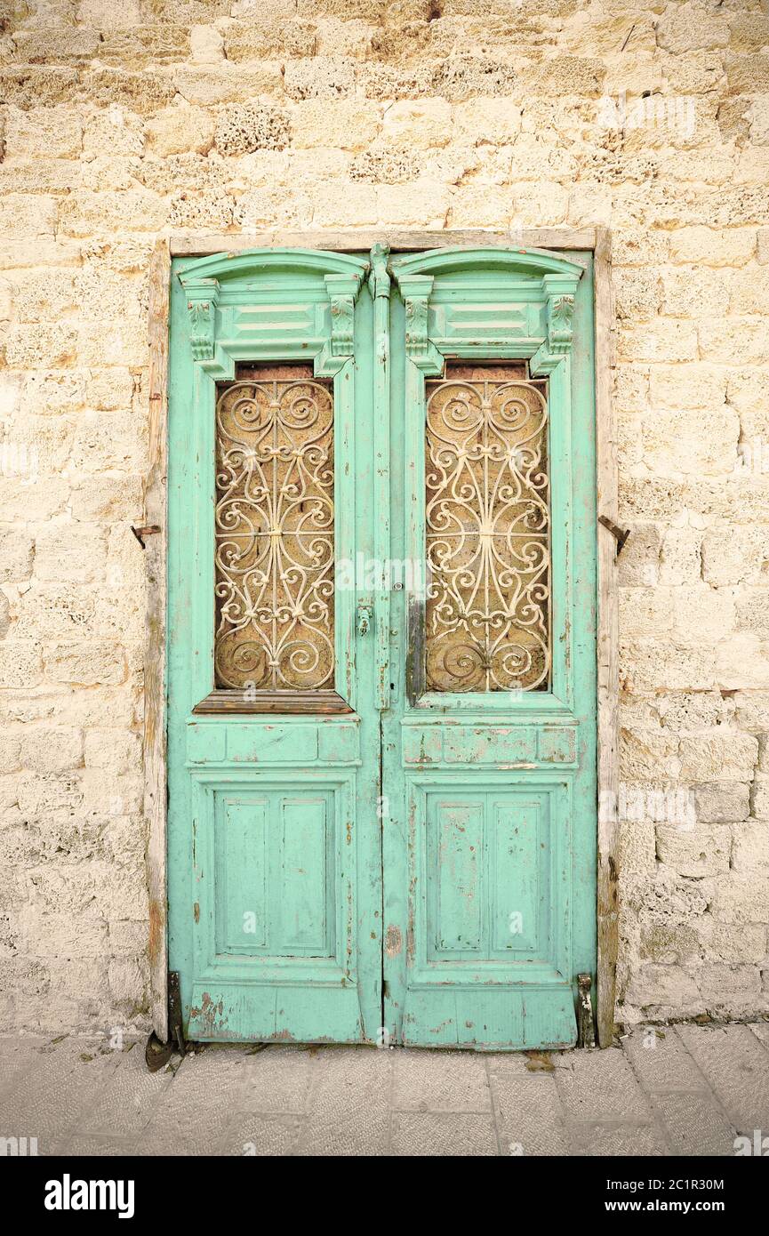 Porta in legno nella vecchia Jaffa. Foto Stock