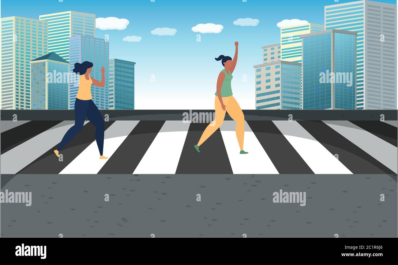 due ragazze stanno camminando sulla strada Illustrazione Vettoriale