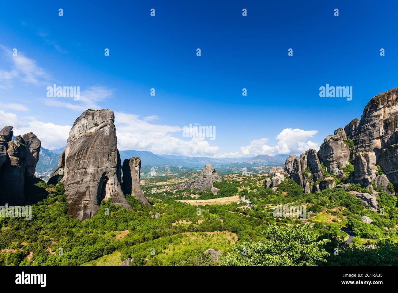 Meteora, Monastero Santo di San Nicola, Agios Nikolaos, Monastero sulla roccia, impressionante formazione naturale di roccia, Kalabaka, Tessaglia, Grecia, Europa Foto Stock