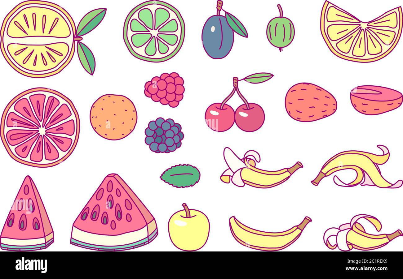 vettore cute frutta disegnata set clip art Illustrazione Vettoriale