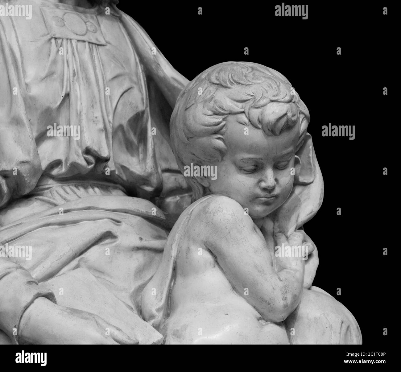 Statua di marmo un bambino con la madre Foto Stock