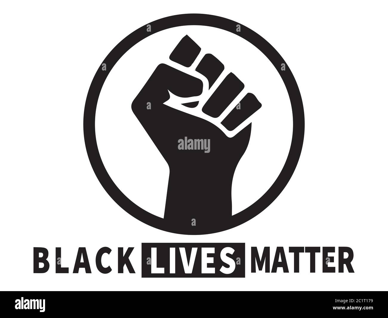 Le vite nere contano. Illustrazione in bianco e nero che raffigura il pugno BLM in cerchio con il testo sottostante. Vettore EPS Illustrazione Vettoriale