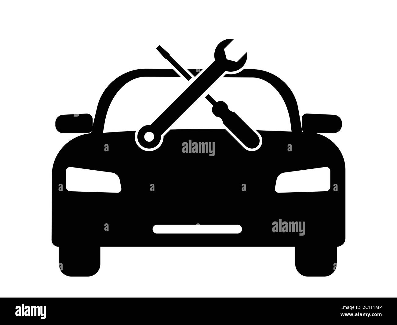 Riparazione Automobile manutenzione manutenzione Riparazione chiave utensile. Illustrazione nera isolata su sfondo bianco. Vettore EPS Illustrazione Vettoriale