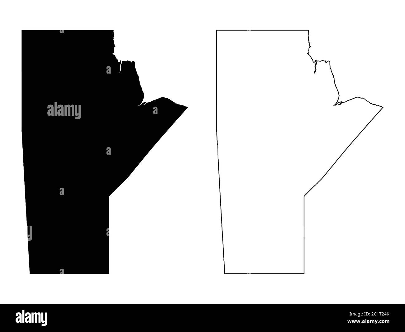 Provincia e territorio del Canada di Manitoba. Illustrazione e contorno neri. Isolato su sfondo bianco. Vettore EPS Illustrazione Vettoriale