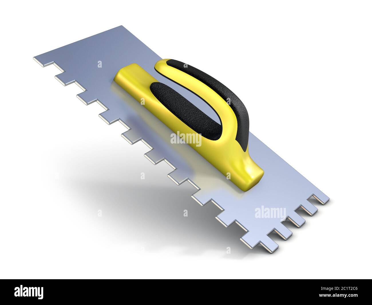 Cazzuola di finitura con giallo nero di una maniglia in gomma. 3D Foto Stock