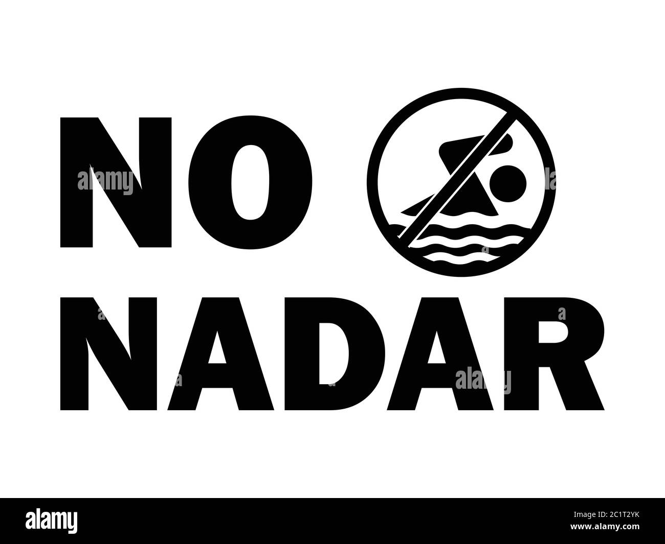 Nessun testo e icona del segno Nadar. Nessun segno di nuoto in spagnolo. Illustrazione in bianco e nero. Vettore EPS Illustrazione Vettoriale